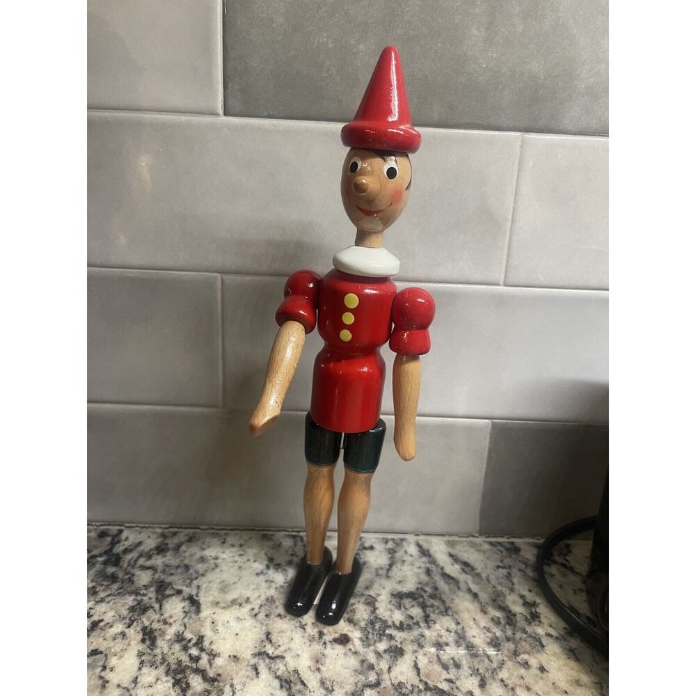 PINOCCHIO Mastro Geppetto Italy 10” Wooden Articulated Toy Doll Christmas